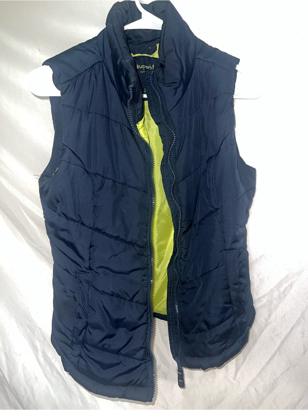 Aeropostale Navy Shell Vest with Lime Green Lining